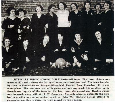 Lutesville Public School Girl's Basketball Team - 1922
