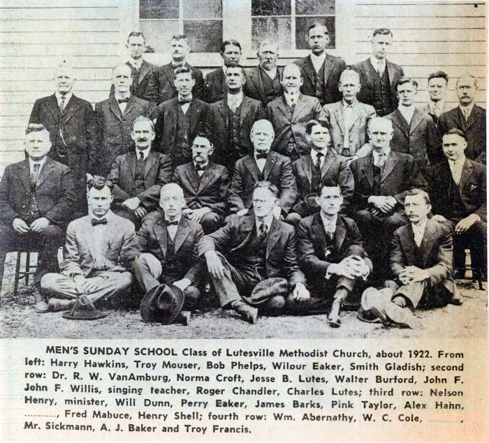 Lutesville Methodist Church - Men's Sunday School 1922