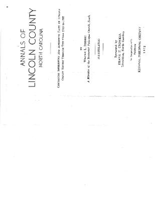 Annals of Lincoln County, North Carolinaby William L. Sherrill - A Minister of Methodist Episcopal Church South