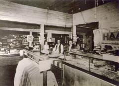 Hopkins Mercantile interior Marjorie Hopkins, Jase Ward and 
C.F. "Frank" Hopkins. 